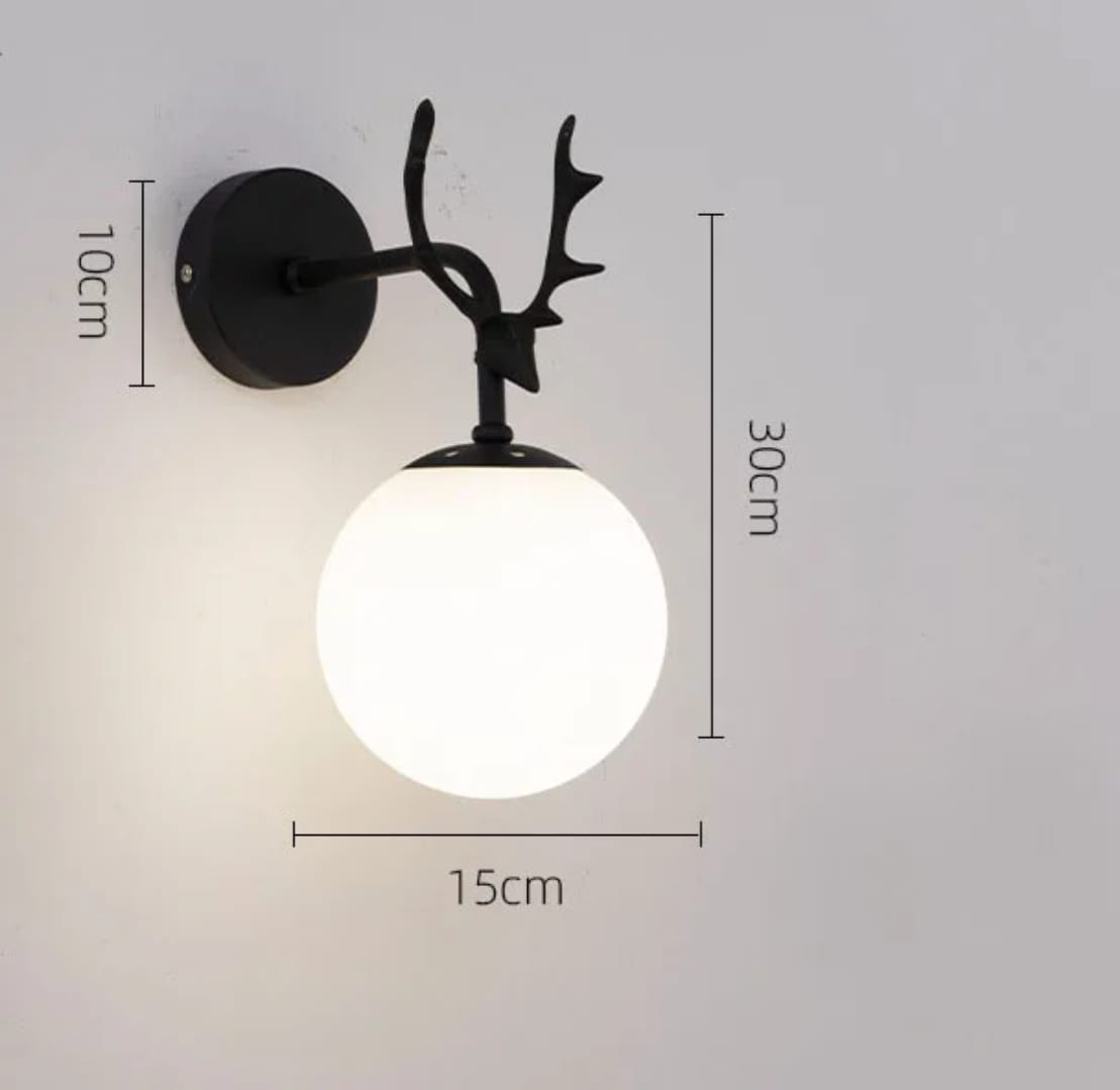 Black Antler Wall Light with White Globe Shade (2885)