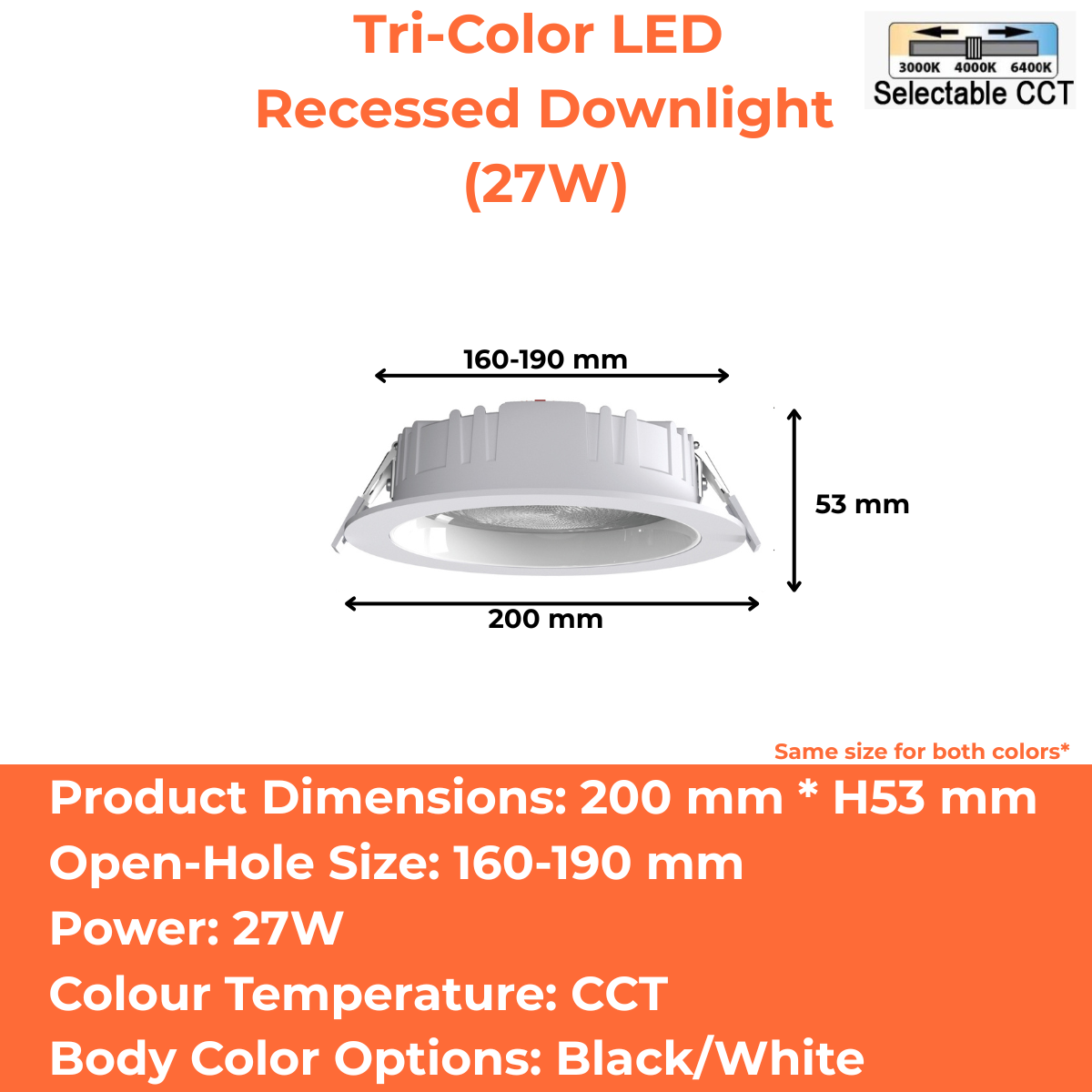 Tri-Color LED Recessed Downlight (9W/13W/18W/23W/37W/36W)