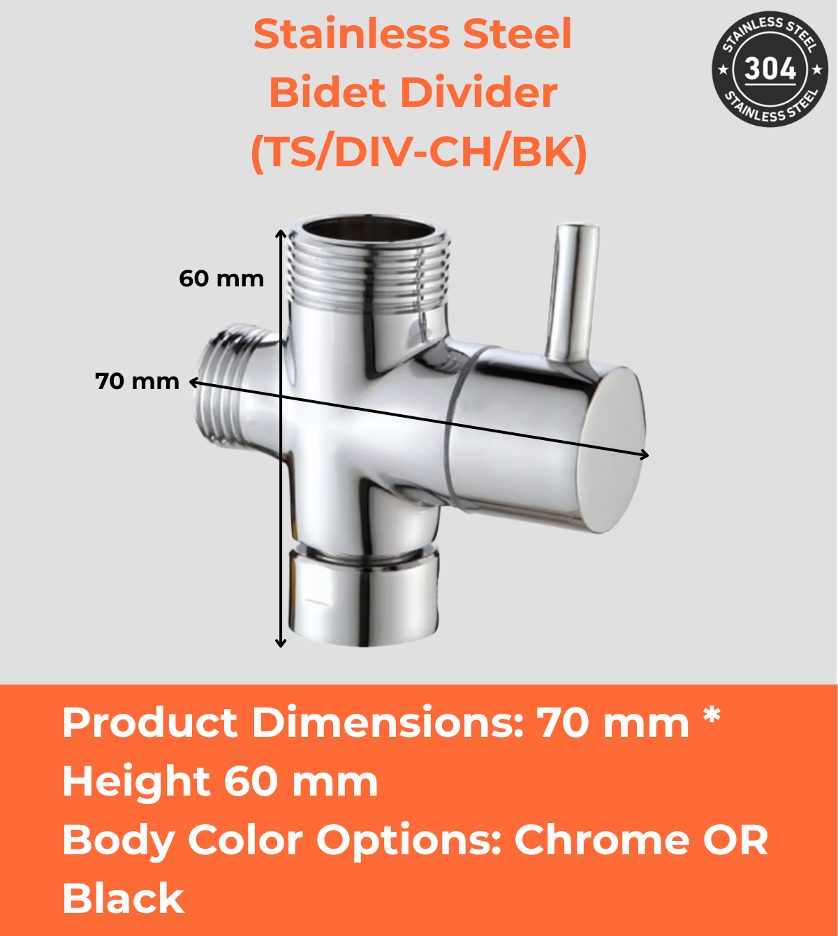 Stainless Steel Bidet Divider (TS/DIV-CH/BK)