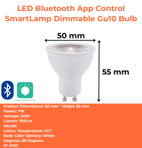 LED Bluetooth App Control SmartLamp Dimmable Gu10 Bulb