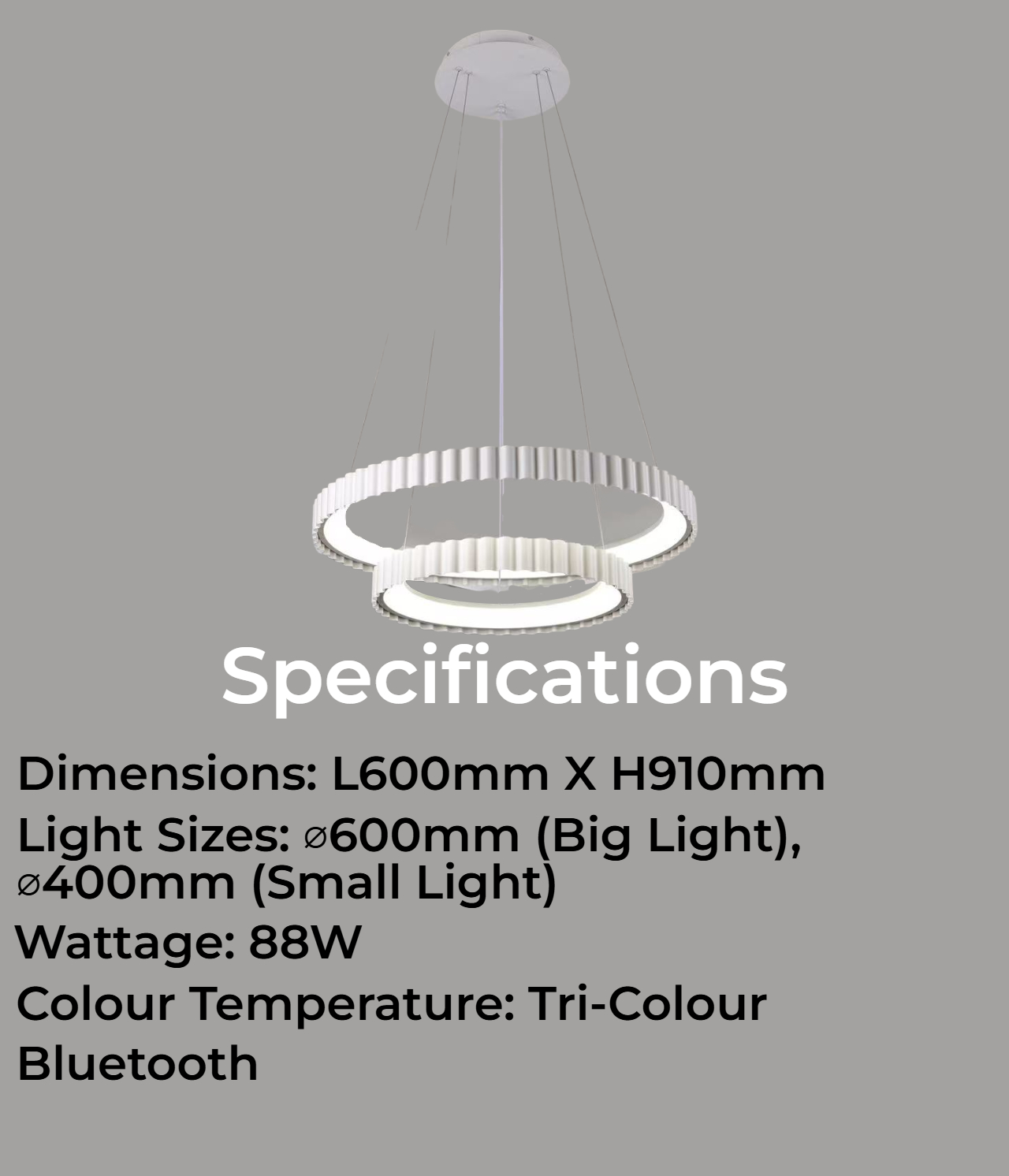 Matt Fluted LED Hanging Lamp (8985-600mm+400)