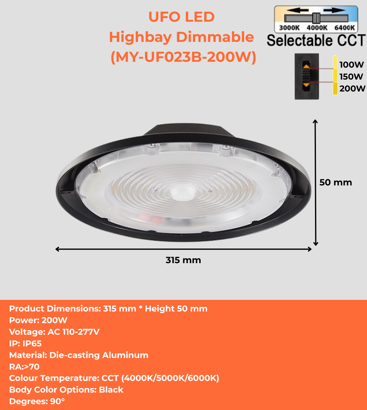 UFO LED Highbay Dimmable (MY-UF023B-200W)