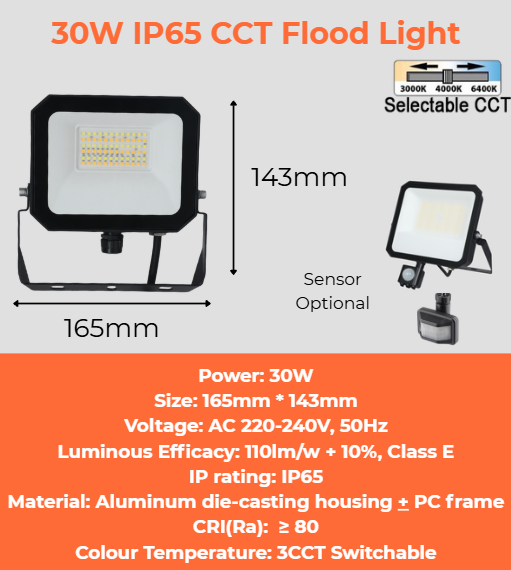 IP65 CCT Flood Light 20W/30W/50W/100W