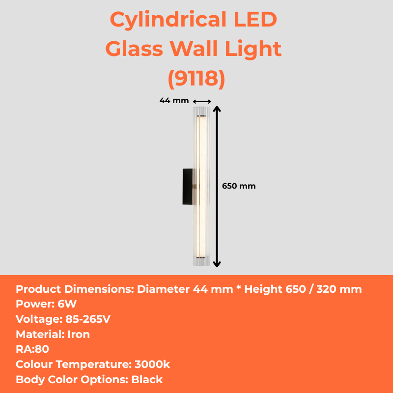 Cylindrical LED Glass Wall Light (9118)