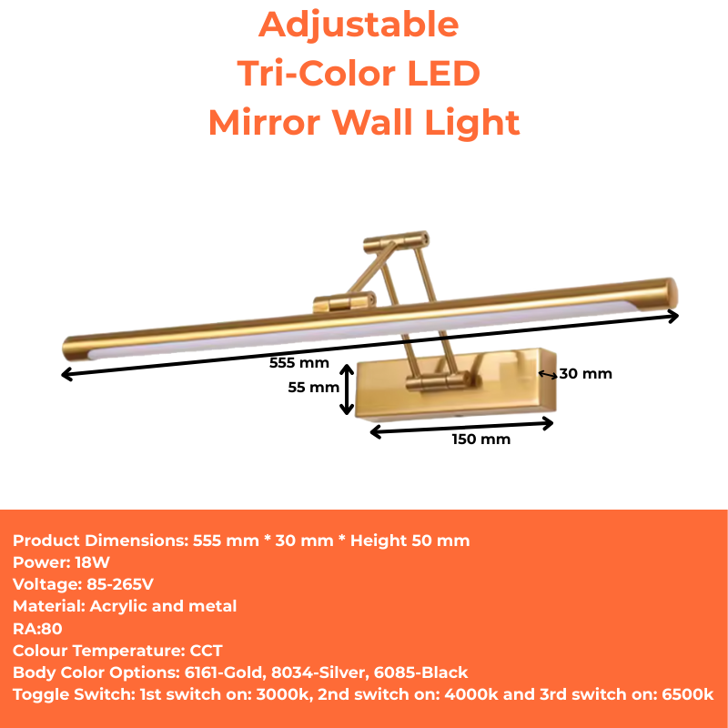 Adjustable Tri-Color LED Mirror Wall Light