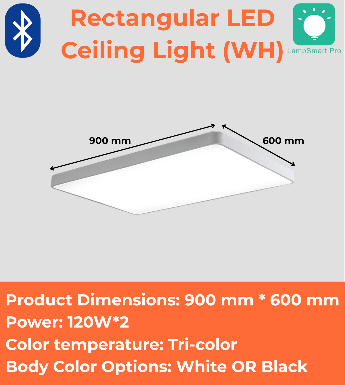 Rectangular LED Ceiling Light (WH/BK)