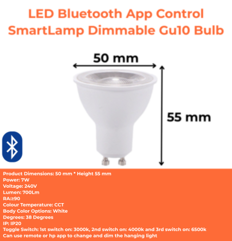 LED Bluetooth App Control SmartLamp Dimmable Gu10 Bulb