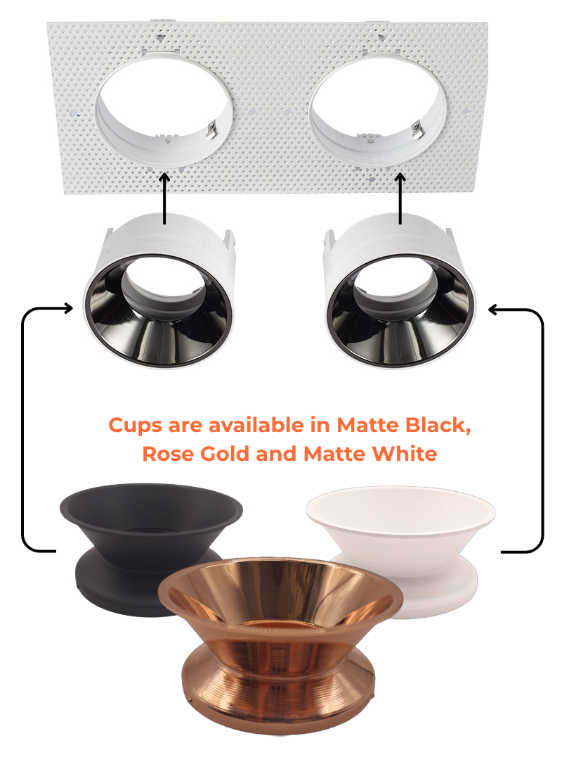 Trimless / Frameless Double head Recessed Gu10 casing (MODEL 531-2 A16)