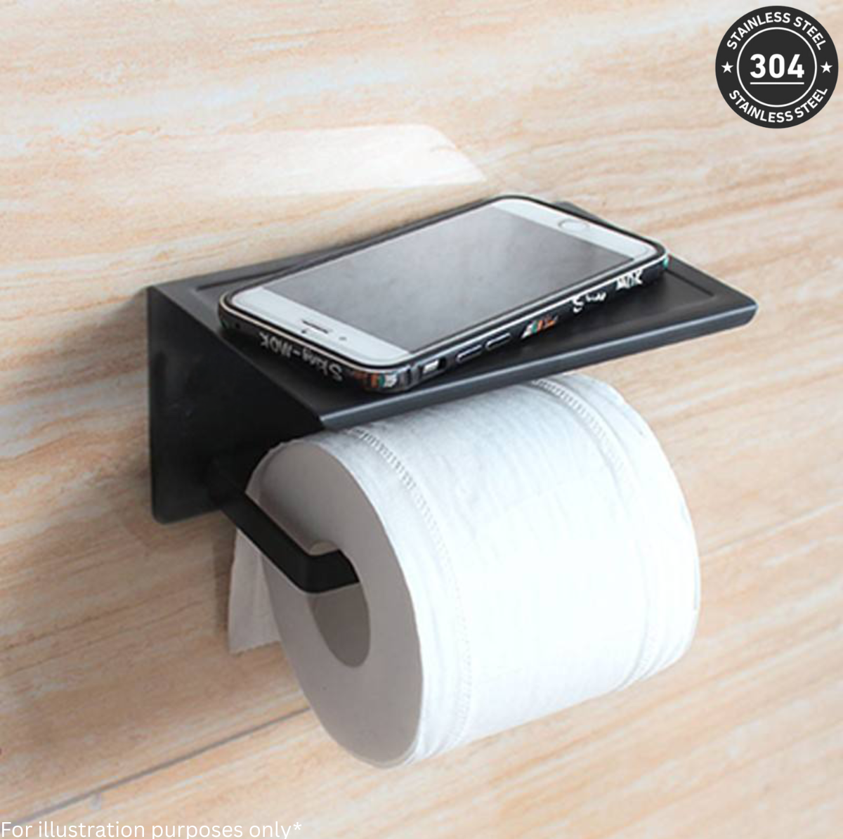 Stainless Steel Toilet Roll Holder With Shelf (TS-1098 4 CH/BK)