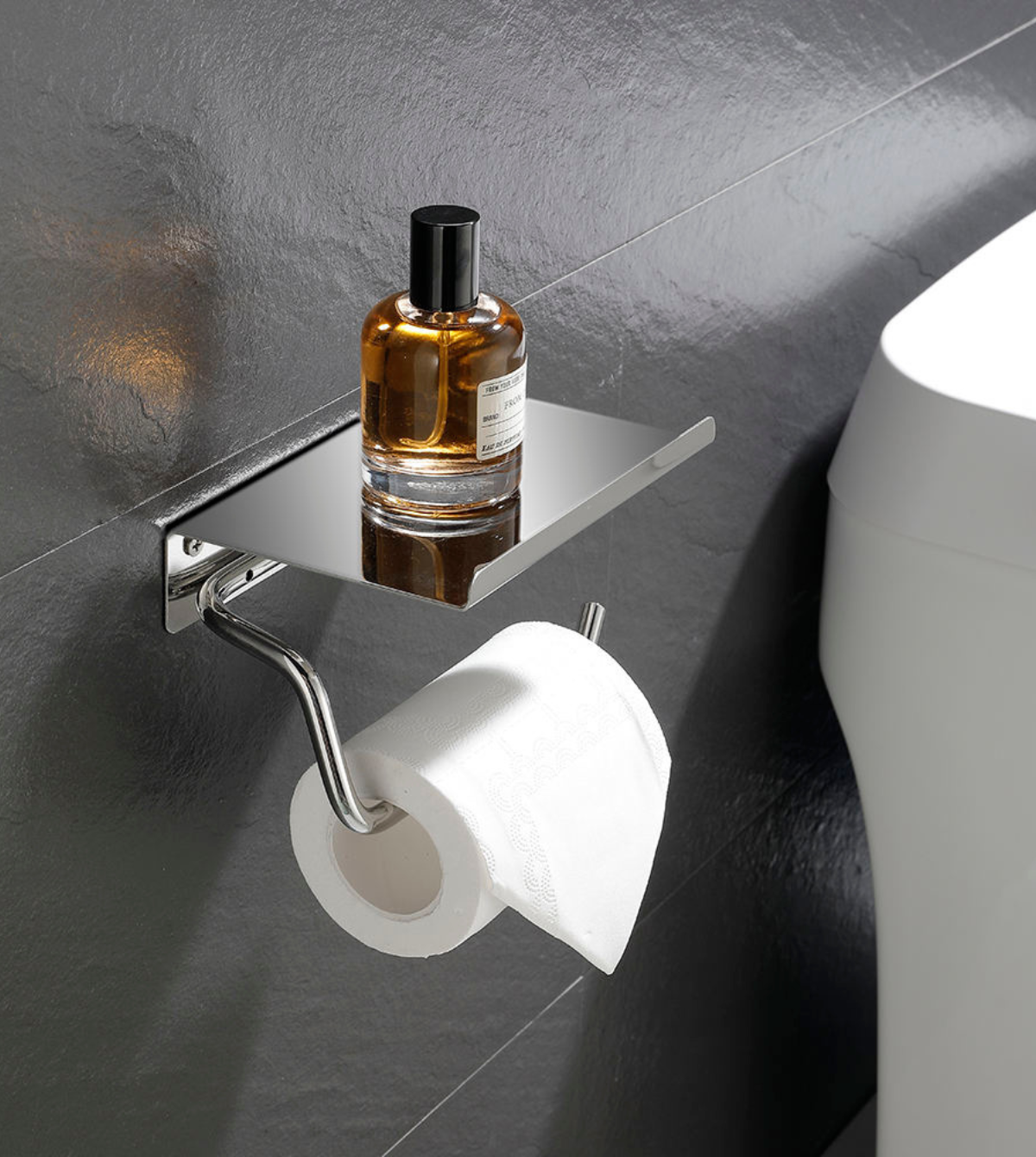 Stainless Steel Toilet Roll Holder With Shelf (TS-4001 CH/BK/TT/SV/LS)
