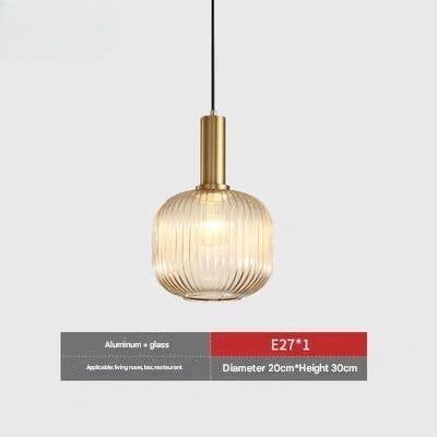 Gold-Tone Fluted Glass Pendant Light