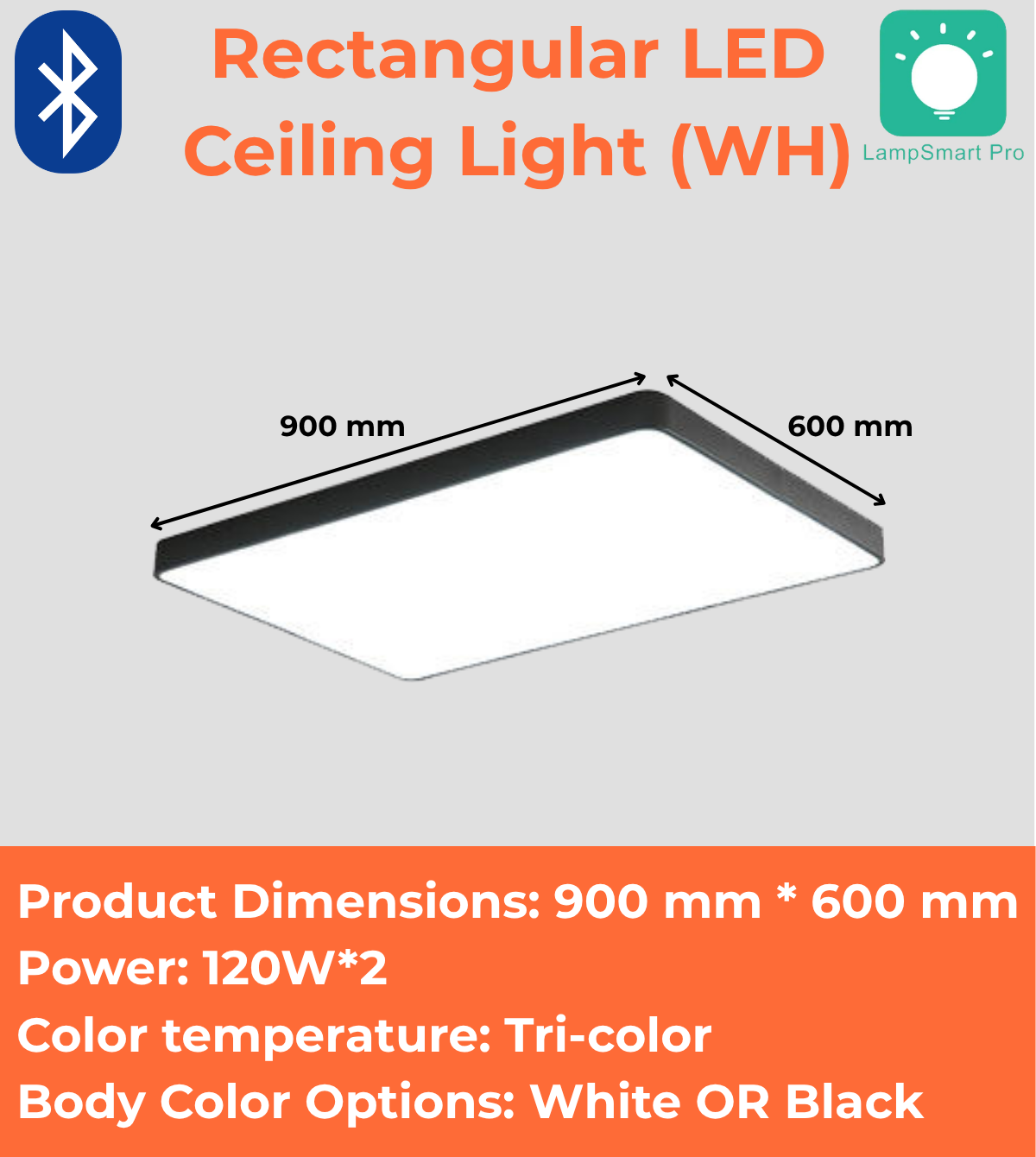 Rectangular LED Ceiling Light (WH/BK)