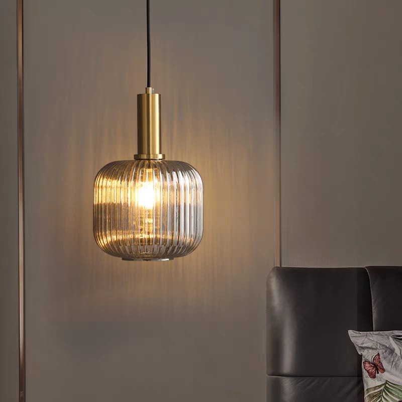 Gold-Tone Fluted Glass Pendant Light