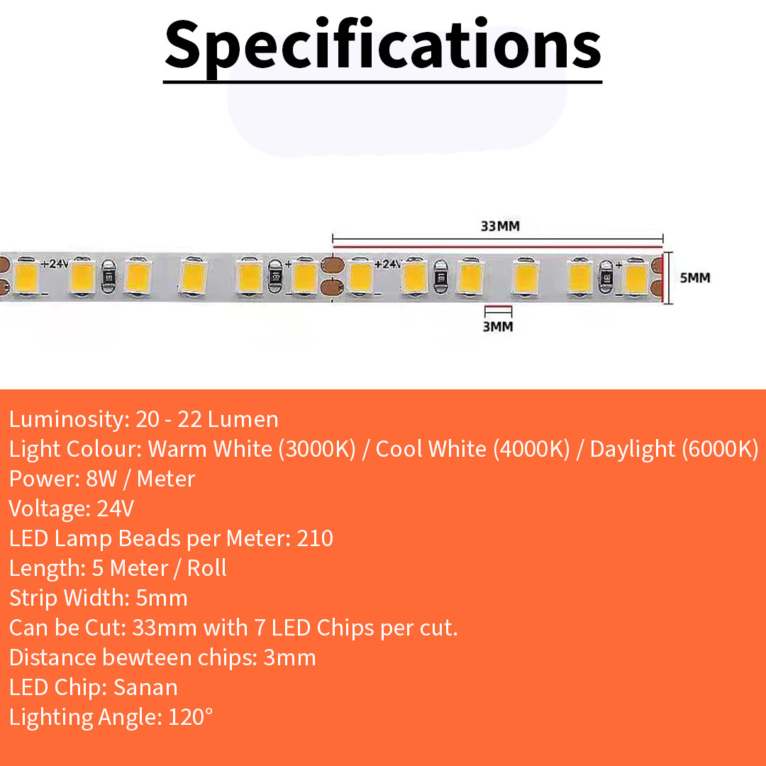 5MM 24V 2022 1M / 210 LED Strip Light (2022 24V)
