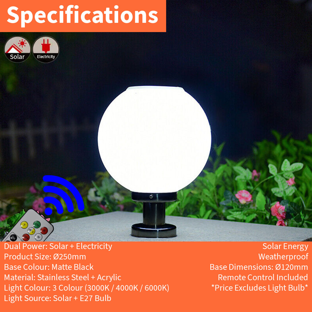 Solar Round Frosted Pillar Light (Solar RD 250mm/F)