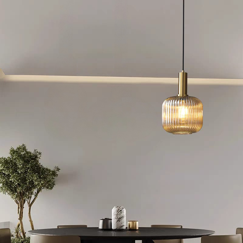 Gold-Tone Fluted Glass Pendant Light