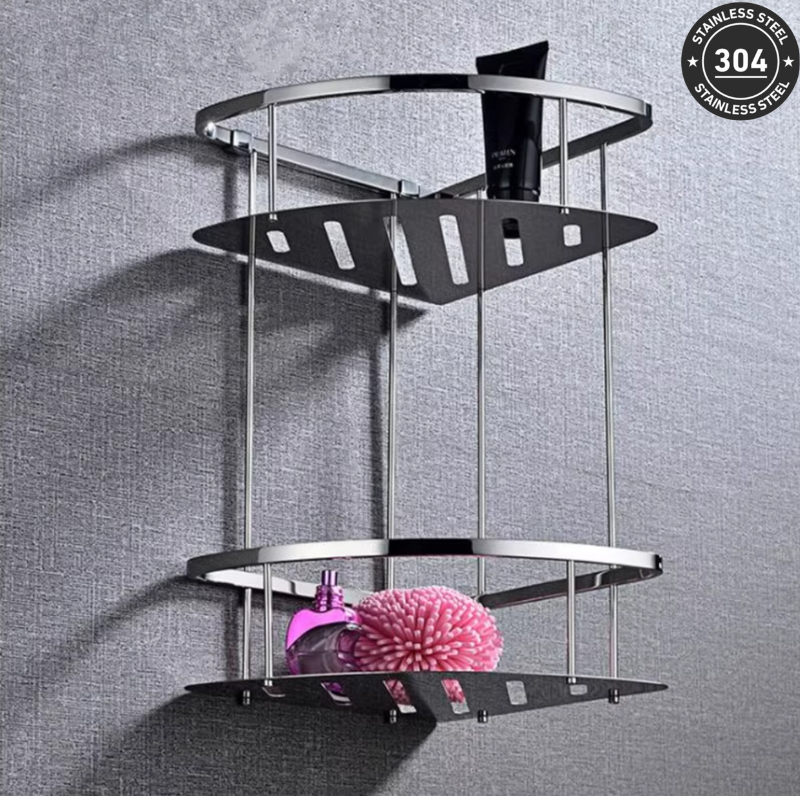 Stainless Steel Double Tier Corner Shower Rack (TS-AA001S TT/BL/CH/GD)