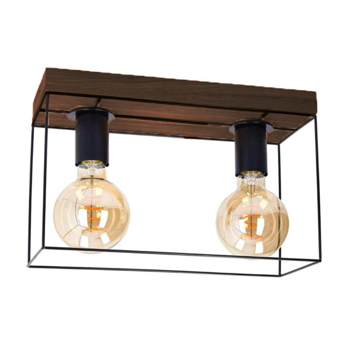 Industrial Ceiling Light with Wood Accents