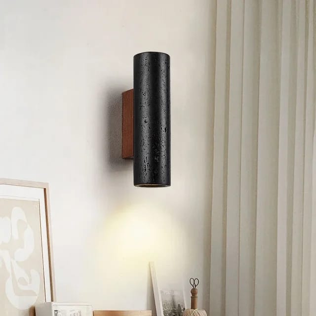 Vertical Travertine with Wood Base