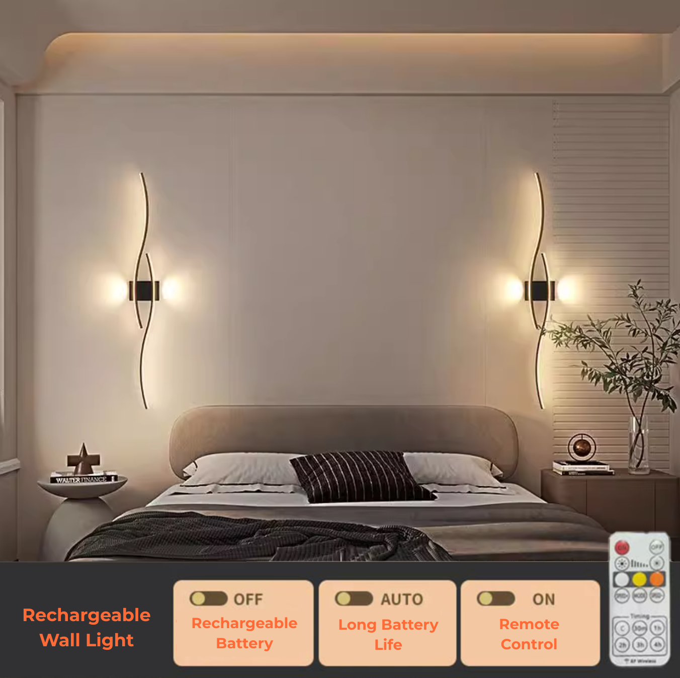 Rechargeable Modern Wave LED Wall Light (T57-BK/GD)