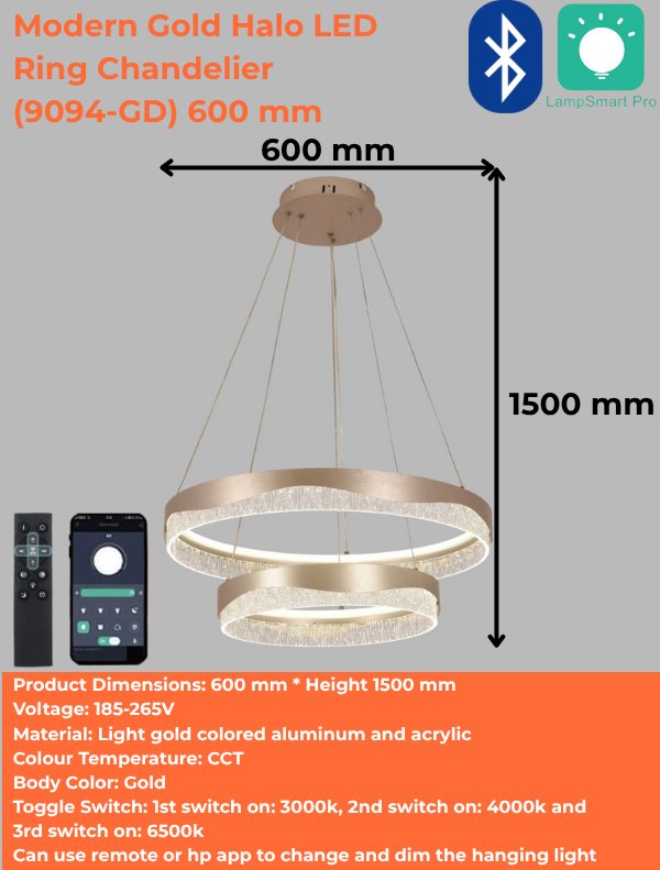 Modern Gold Halo LED Ring Chandelier (9094-GD) 600 mm