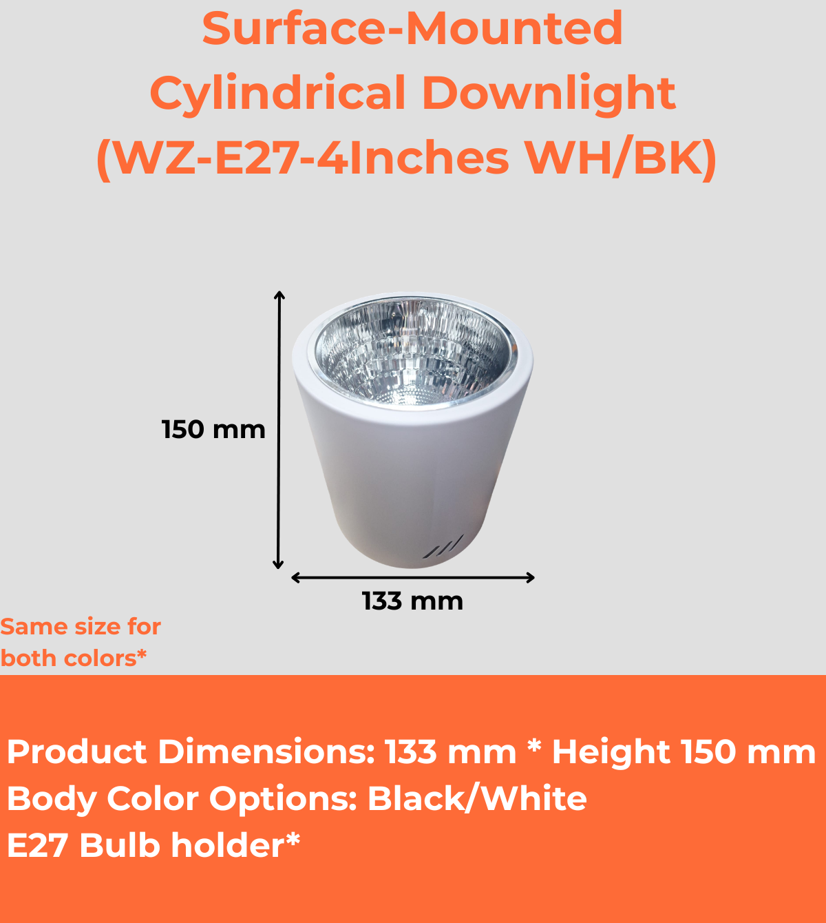 Surface-Mounted Cylindrical Downlight (WZ-E27-4/5/6/8Inches WH/BK) 