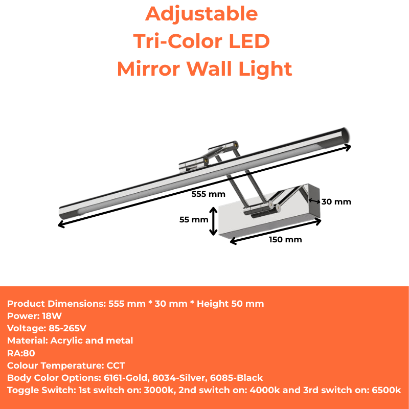 Adjustable Tri-Color LED Mirror Wall Light