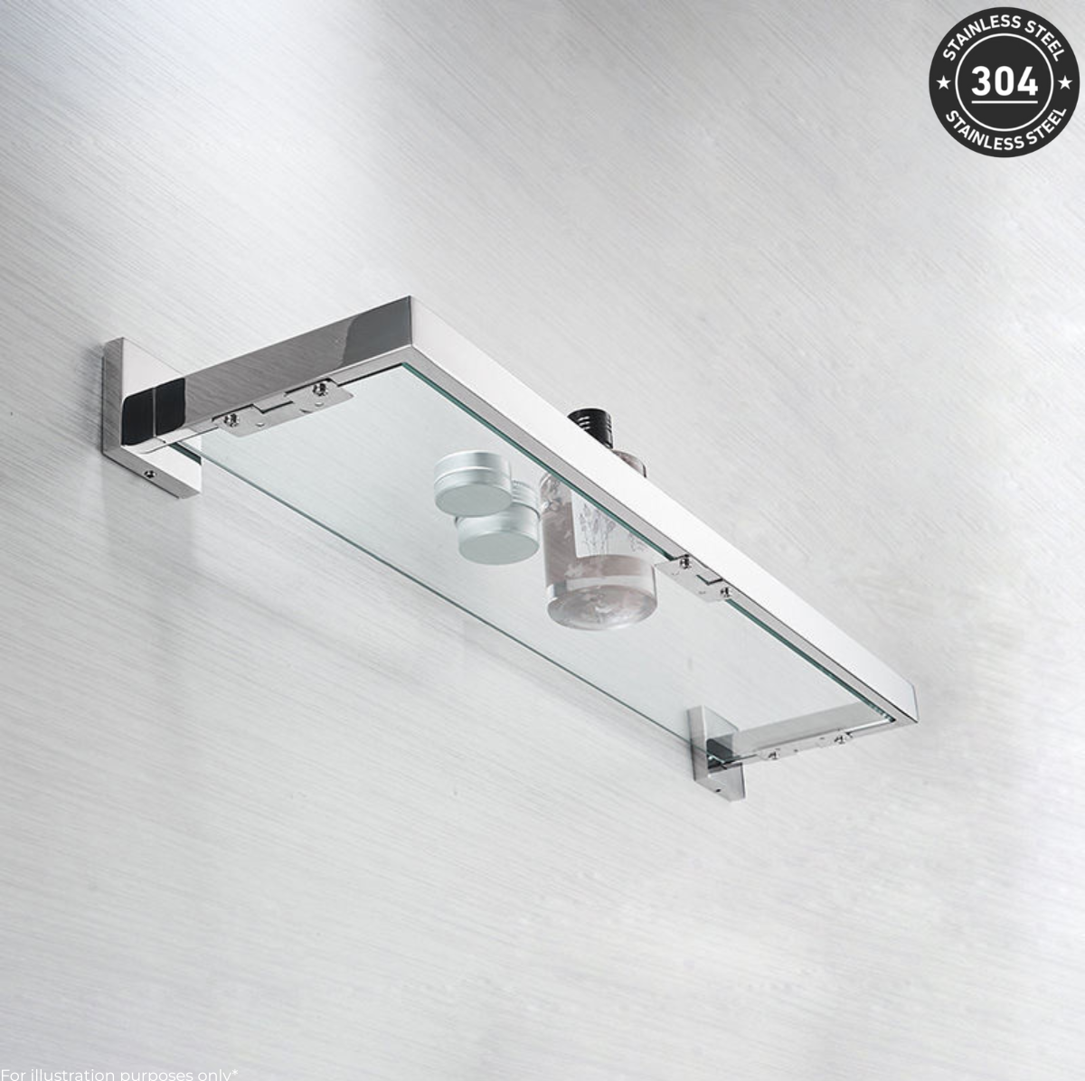 Stainless Steel Wall-Mounted Glass Shelf (TS-1098-9 CH/BK)