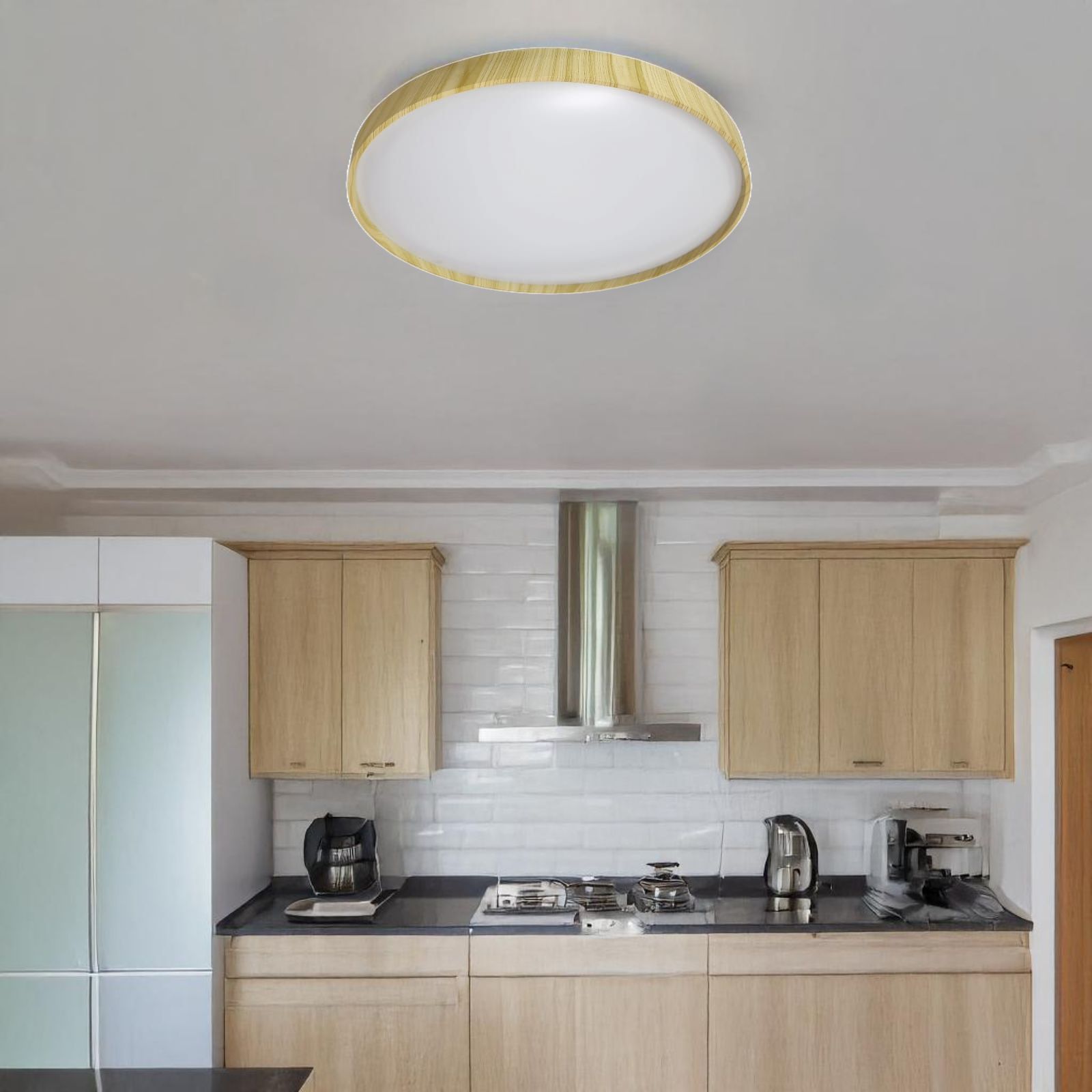 Modern Round Wooden Ceiling Light (Light Wood)