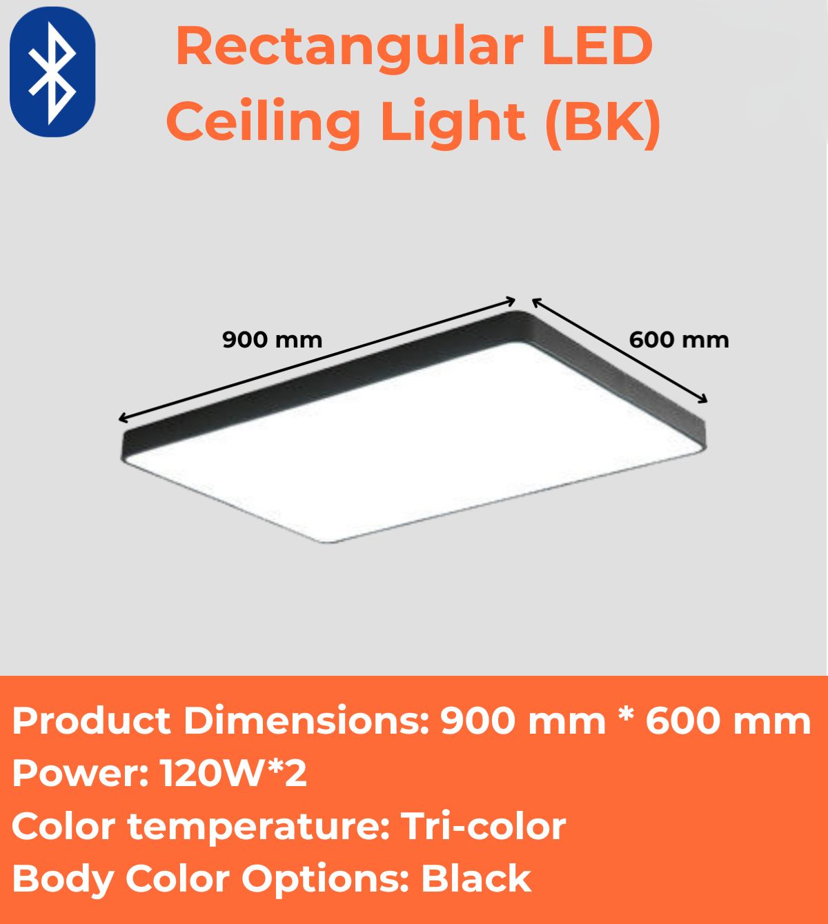 Rectangular LED Ceiling Light (WH/BK)