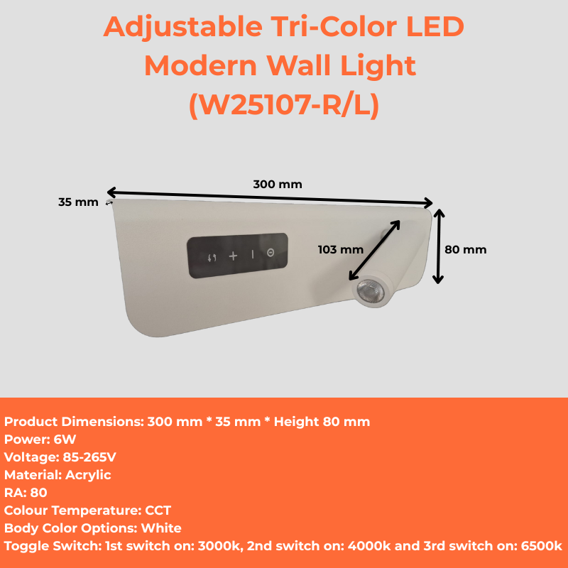 Adjustable Tri-Color LED Modern Wall Light (W25107-R/L)