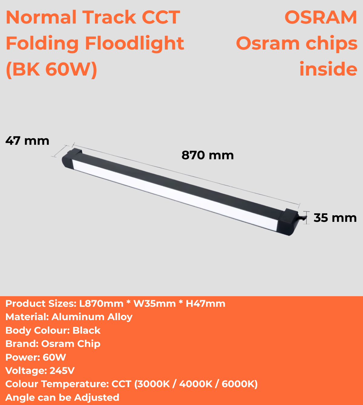 Normal Track CCT Folding Floodlight (WH/BK 10W/20W/40W/60W)