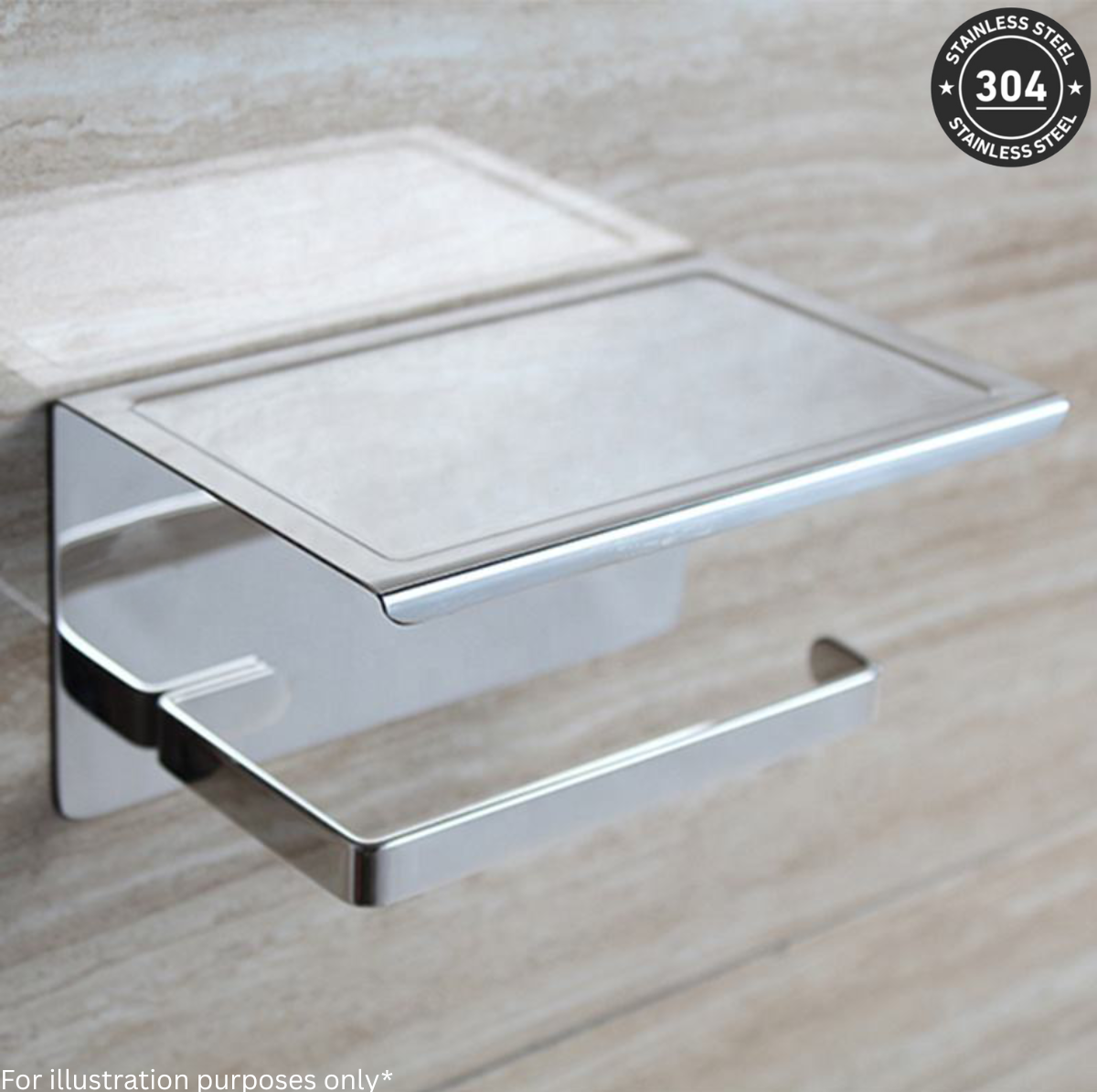 Stainless Steel Toilet Roll Holder With Shelf (TS-1098 4 CH/BK)