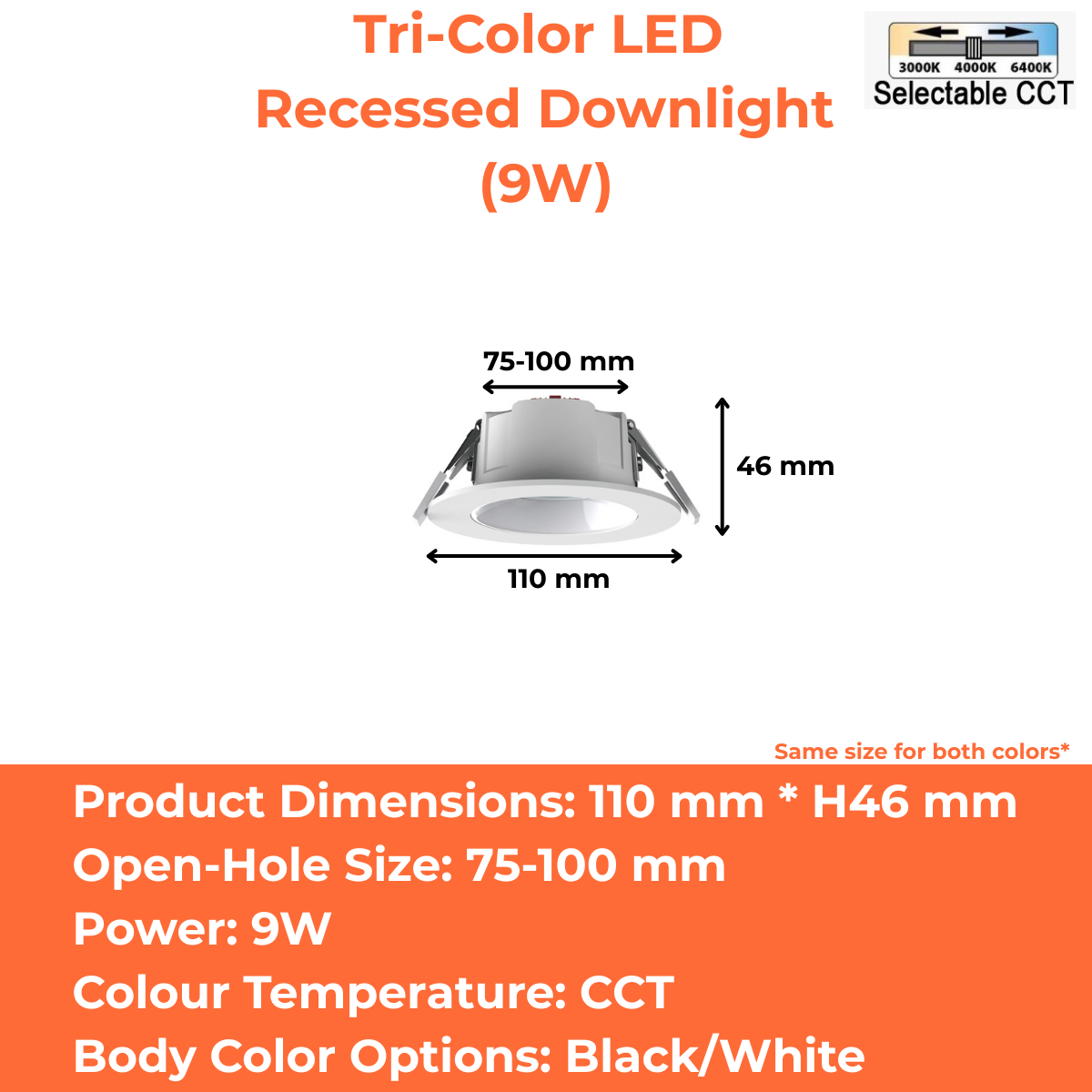 Tri-Color LED Recessed Downlight (9W/13W/18W/23W/37W/36W)