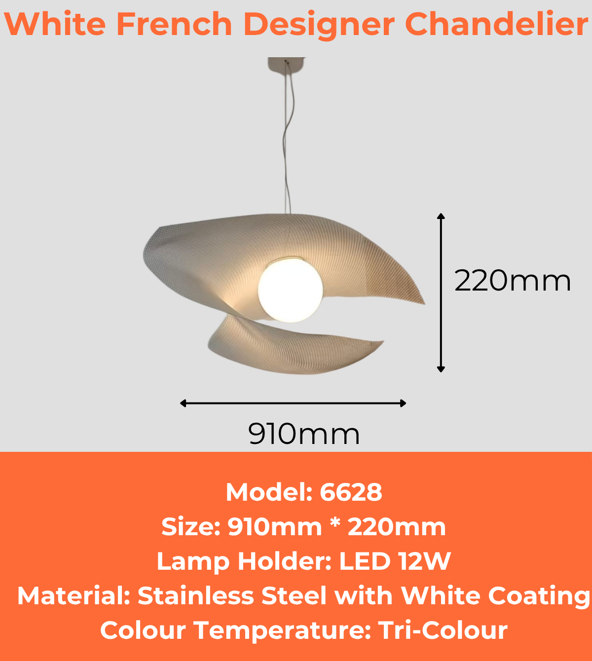 White French Designer Chandelier