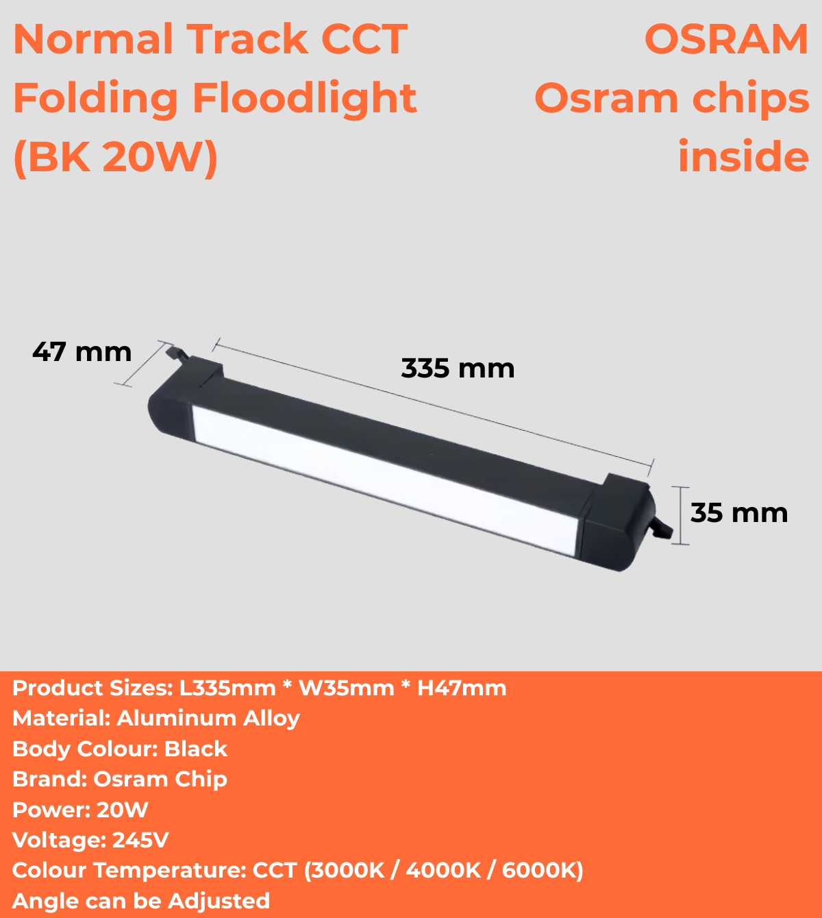 Normal Track CCT Folding Floodlight (WH/BK 10W/20W/40W/60W)