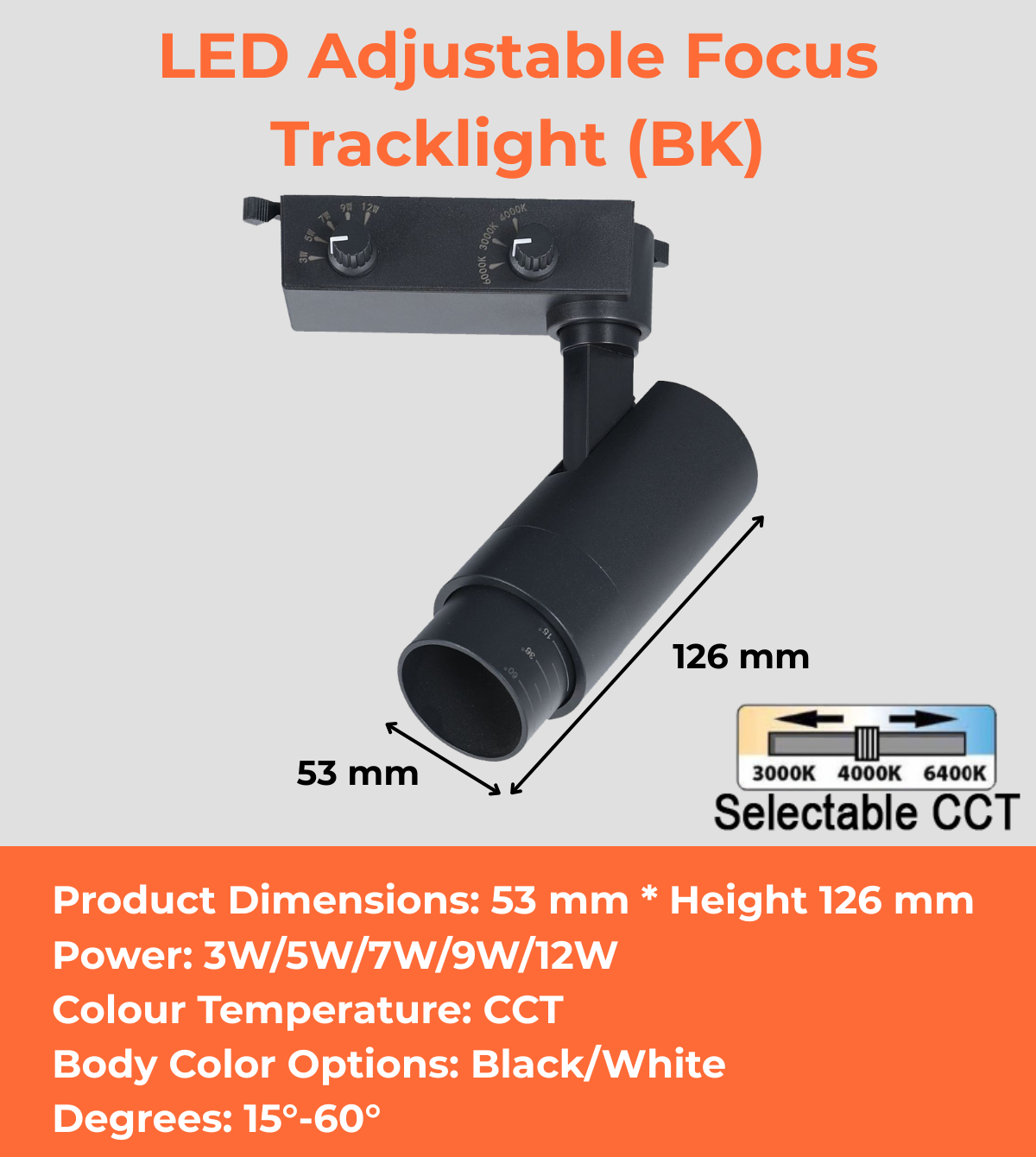 LED Adjustable Focus Tracklight (WH/BK)