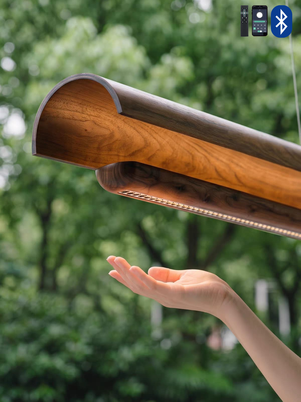 Curved Walnut Wood Linear Pendant Hanging Light