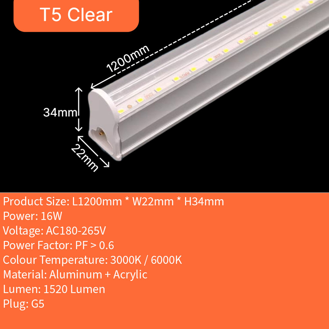 T5 LED 4FT 1200mm Clear Cover