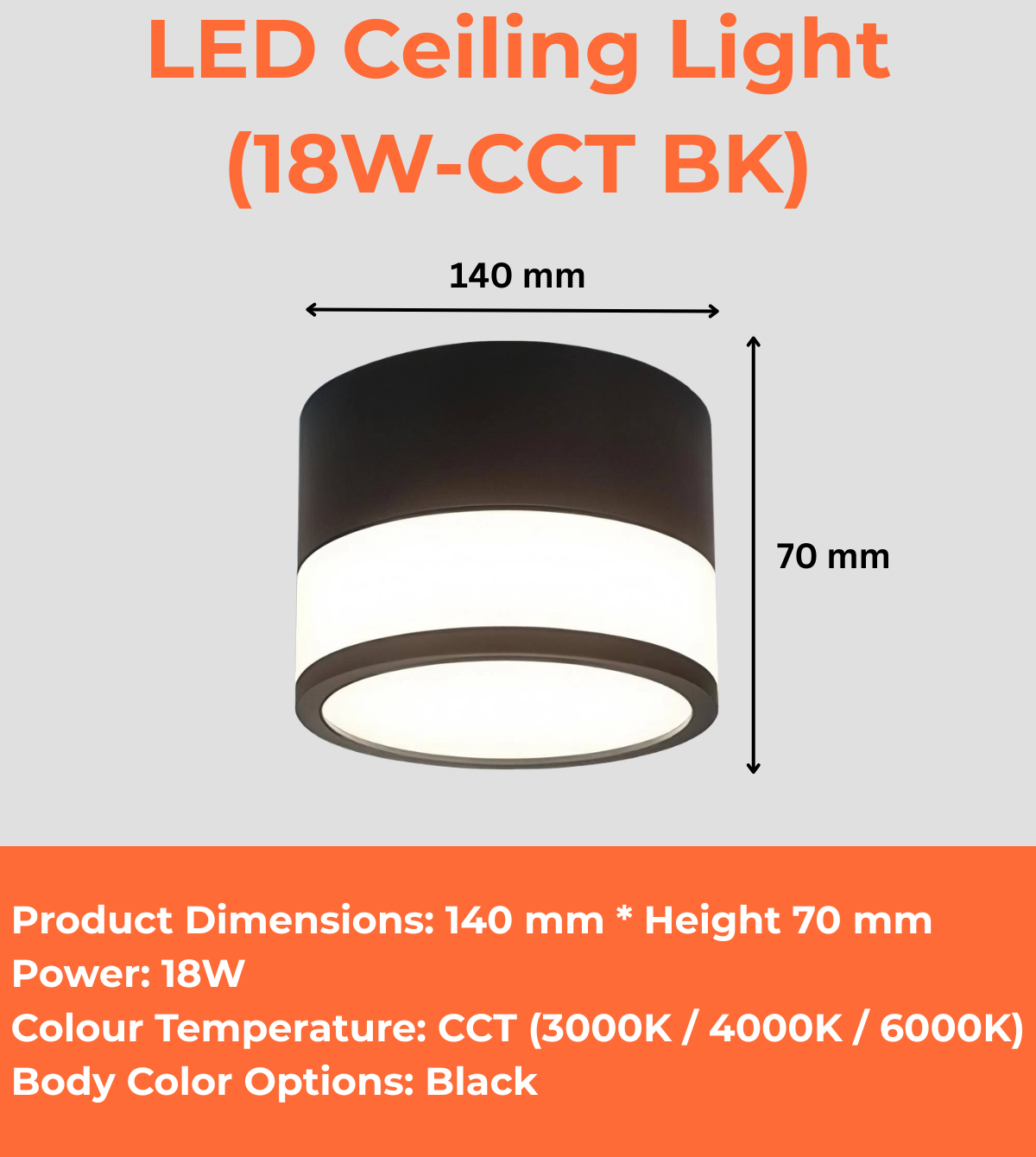 LED Ceiling Light (12W/18W-CCT WH/BK)