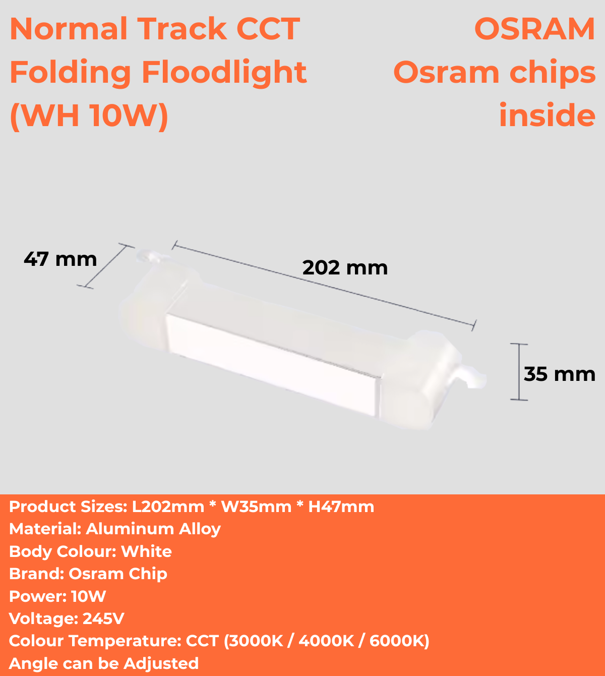 Normal Track CCT Folding Floodlight (WH/BK 10W/20W/40W/60W)