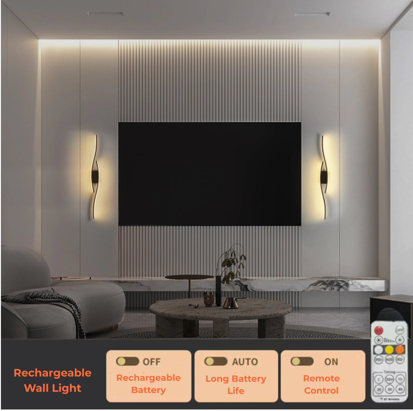 Rechargeable Modern Wave LED Wall Light (T57-BK/GD)