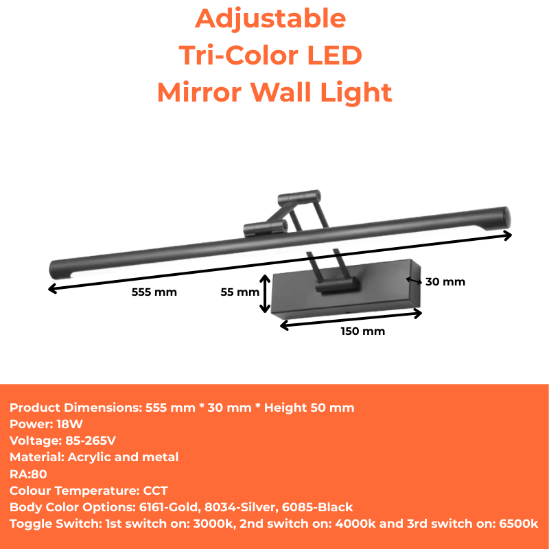 Adjustable Tri-Color LED Mirror Wall Light