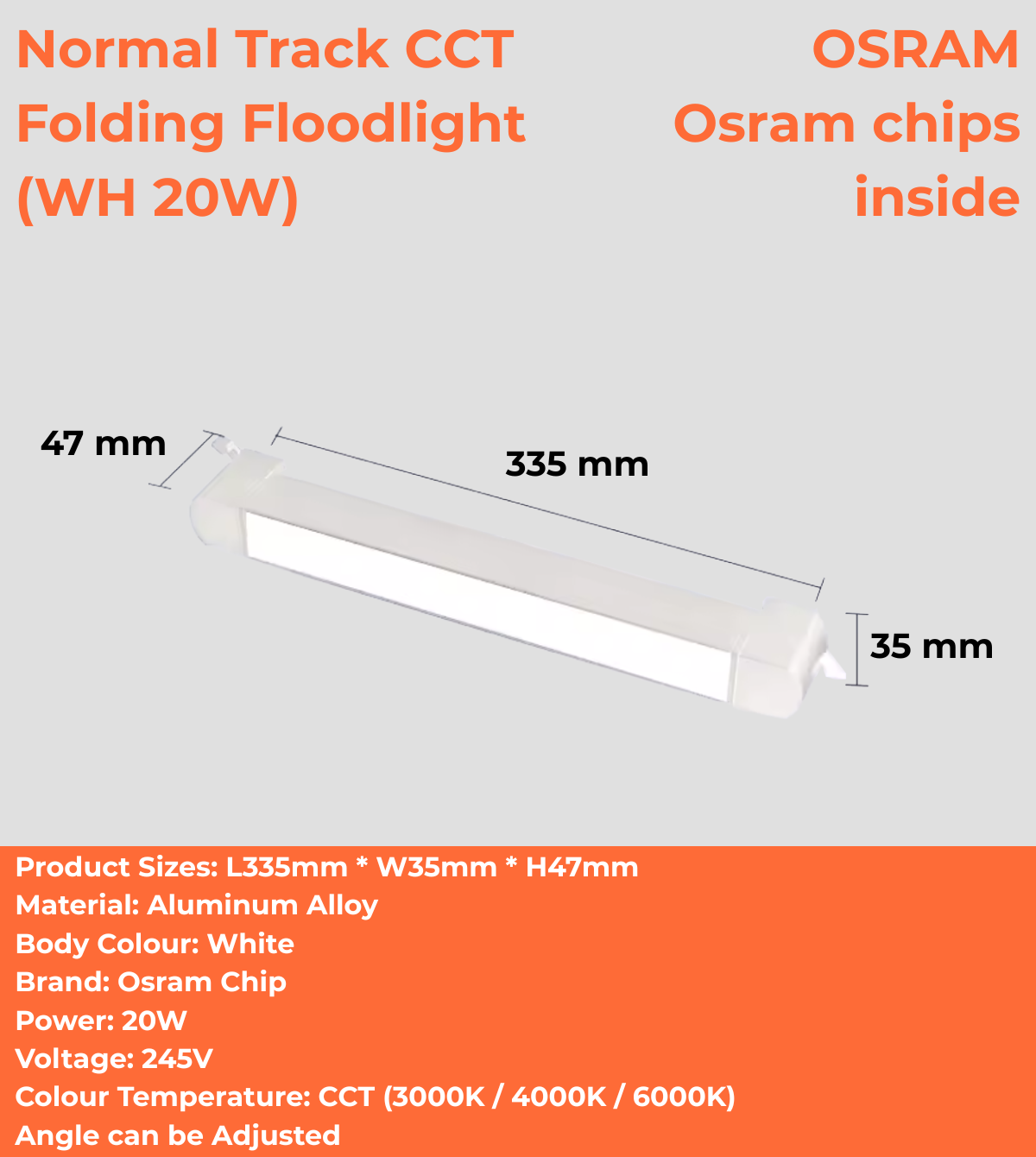 Normal Track CCT Folding Floodlight (WH/BK 10W/20W/40W/60W)